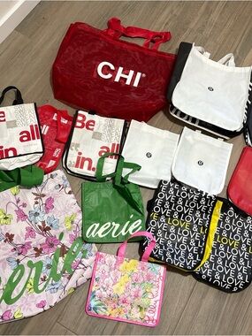 Reusable Totes (14 TOTAL) Lululemon, Kendra Scott, Chi, Lilly Pulitzer, Aeire